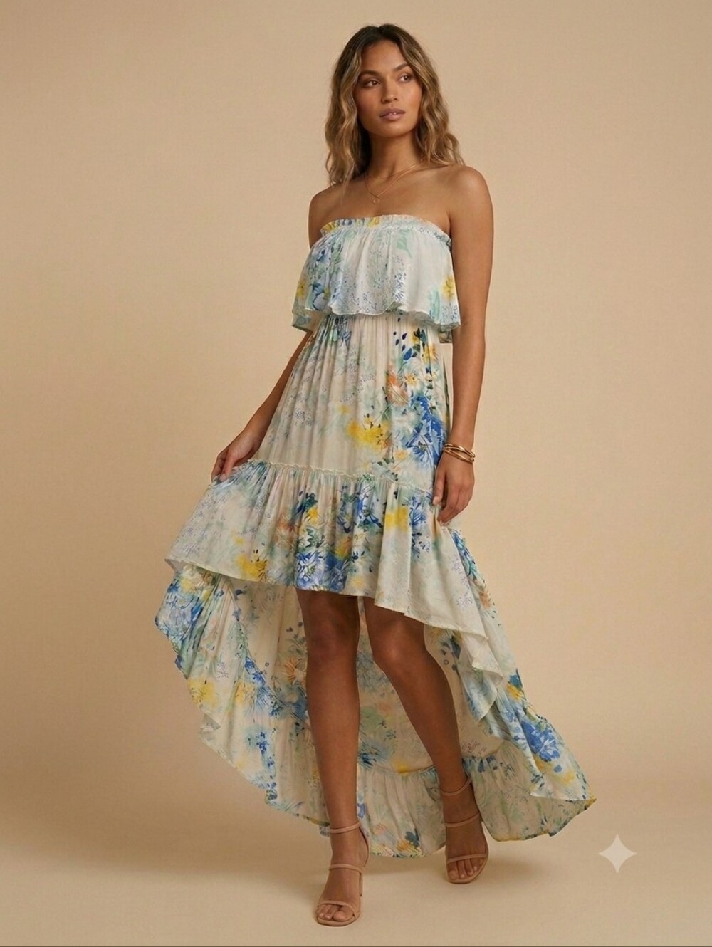 Uluwatu Indonesian Handmade Floral Rayon Hi-Low Dress Size S Boho Festival